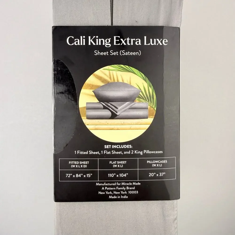 Miracle Made CAL KING Sheet Set EXTRA LUX Stone Gray Sateen Self-Cooling